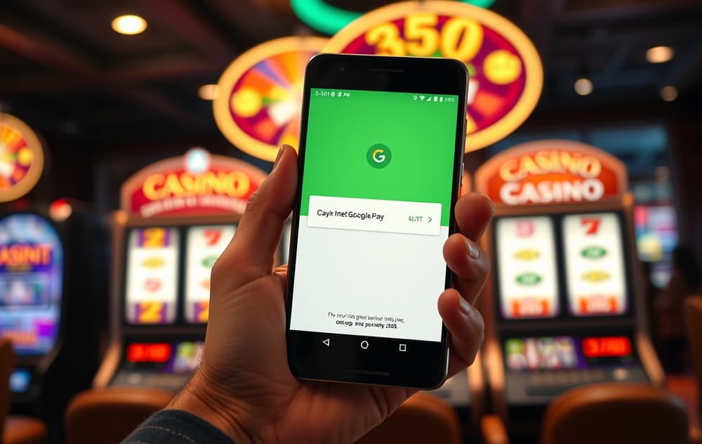 Person som bruker Google Pay på Android-telefon for casino-innskudd