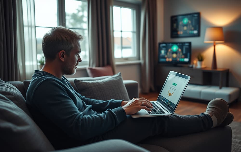 Person som leser vilkårene for en velkomstbonus på en laptop.
