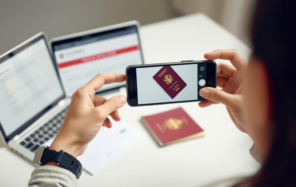 Person som tar bilde av pass for casino-verifisering