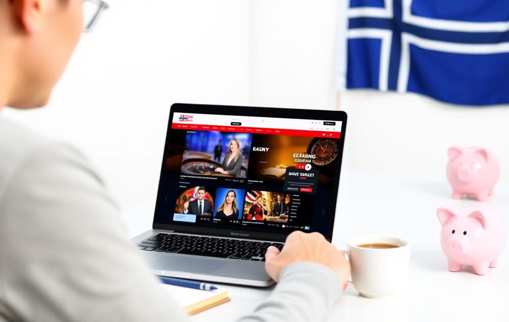 Person som sammenligner nettcasinoer på laptop